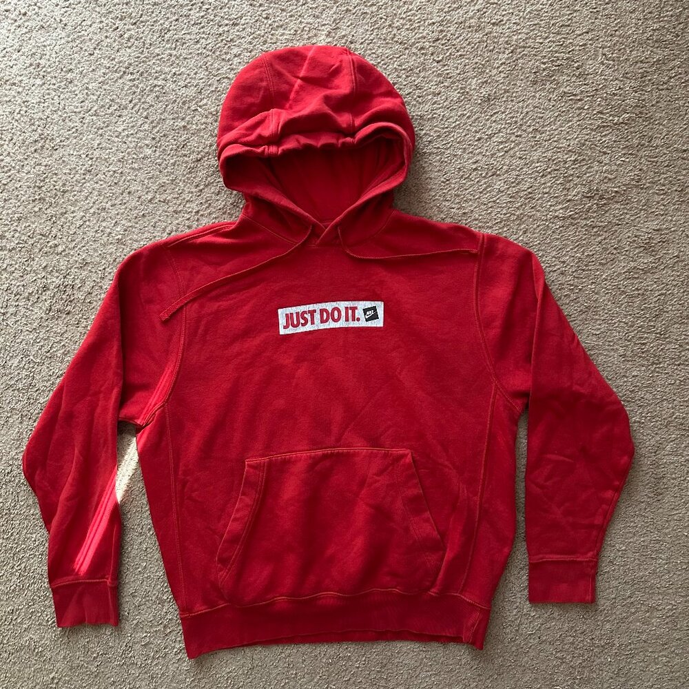 Nike Sweatshirt Mens Medium Hoodie Pullover Just Do It Red Pockets